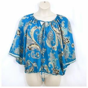 Venus Blue & Tan Print Casual Blouse